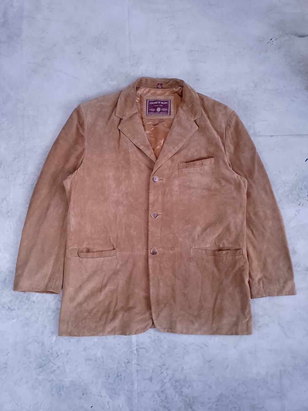 ANDREW MARC Classic Suede Blazer in Camel Brown Leather